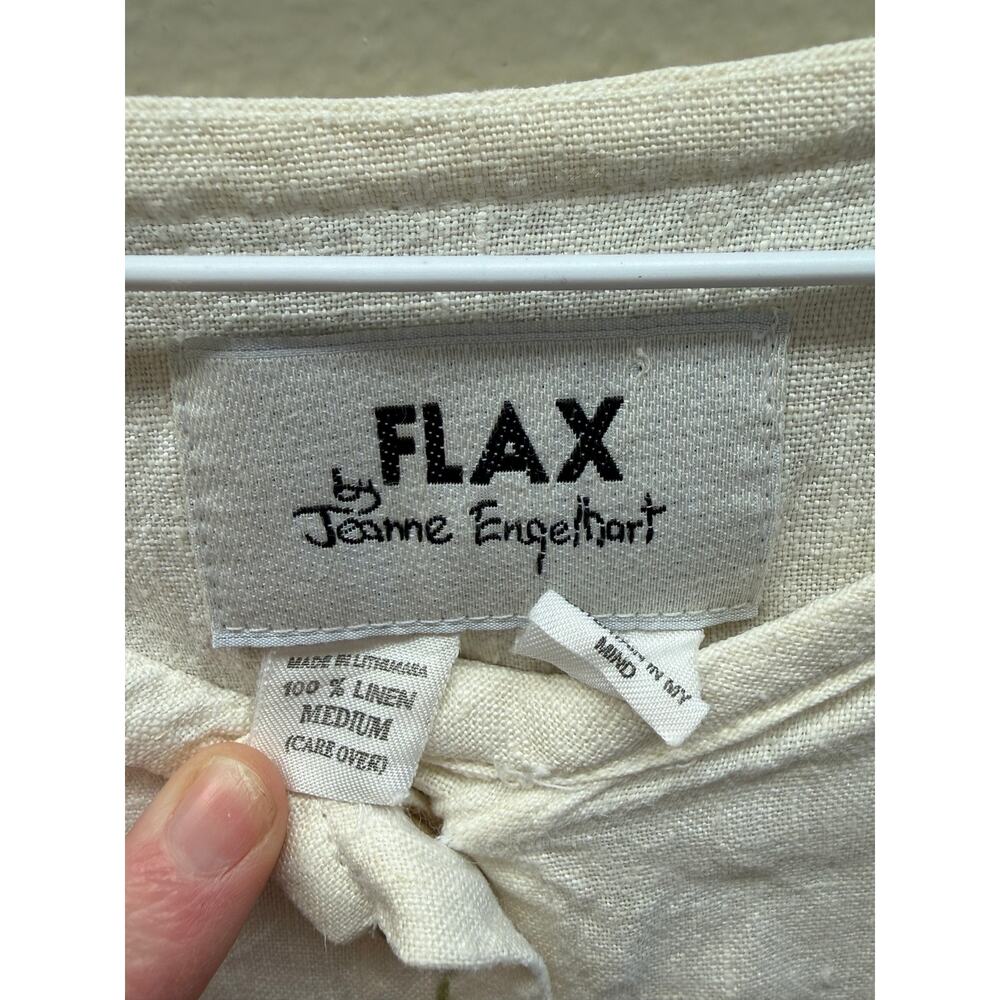 FLAX Jeanne Engelhart Linen Dress | Size M | Ivory Button Front Embroidered - Picture 2 of 7